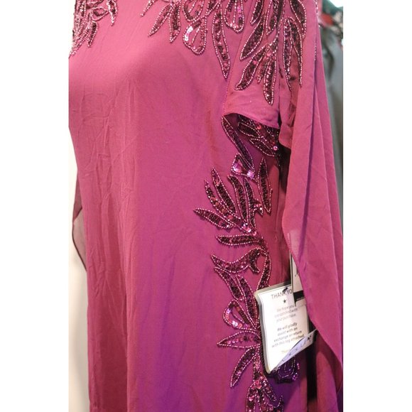 Adrianna Pappell Beaded Cape dress Wildberry Size 14 NWT with some flaws - Picture 6 of 9